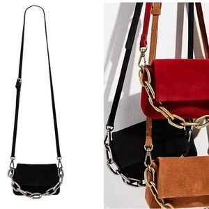 FREE PEOPLE charlie suede crossbody Black Chain Shoulder Bag adjustable strap